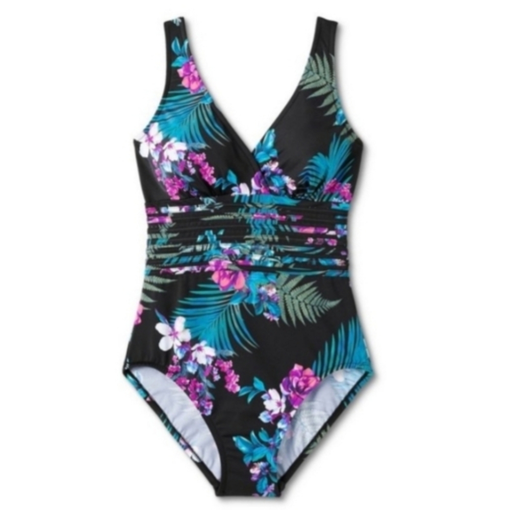 Aqua Green Women's UPF 50 Waist Detail Over The Shoulder One Piece Swimsuit - Picture 5 of 9